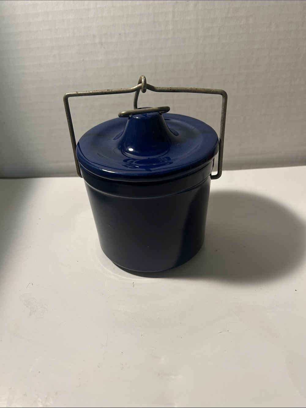Blue Ceramic Kitchen Canister with Metal Handle